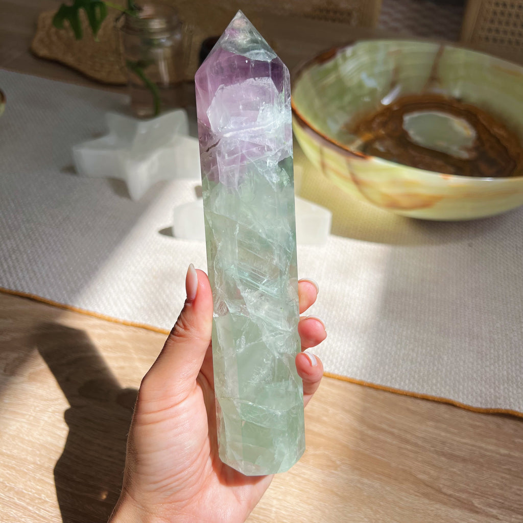 Sea Glass Green and Lavender Rainbow Fluorite Tower