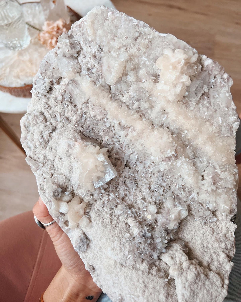 Mauve tinted Glossy Apophyllite and Stilbite Cluster